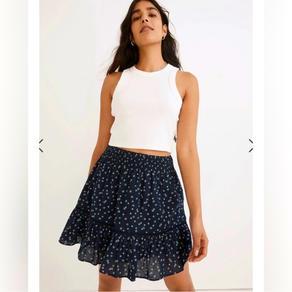 Madewell Smocked Navy Skirt